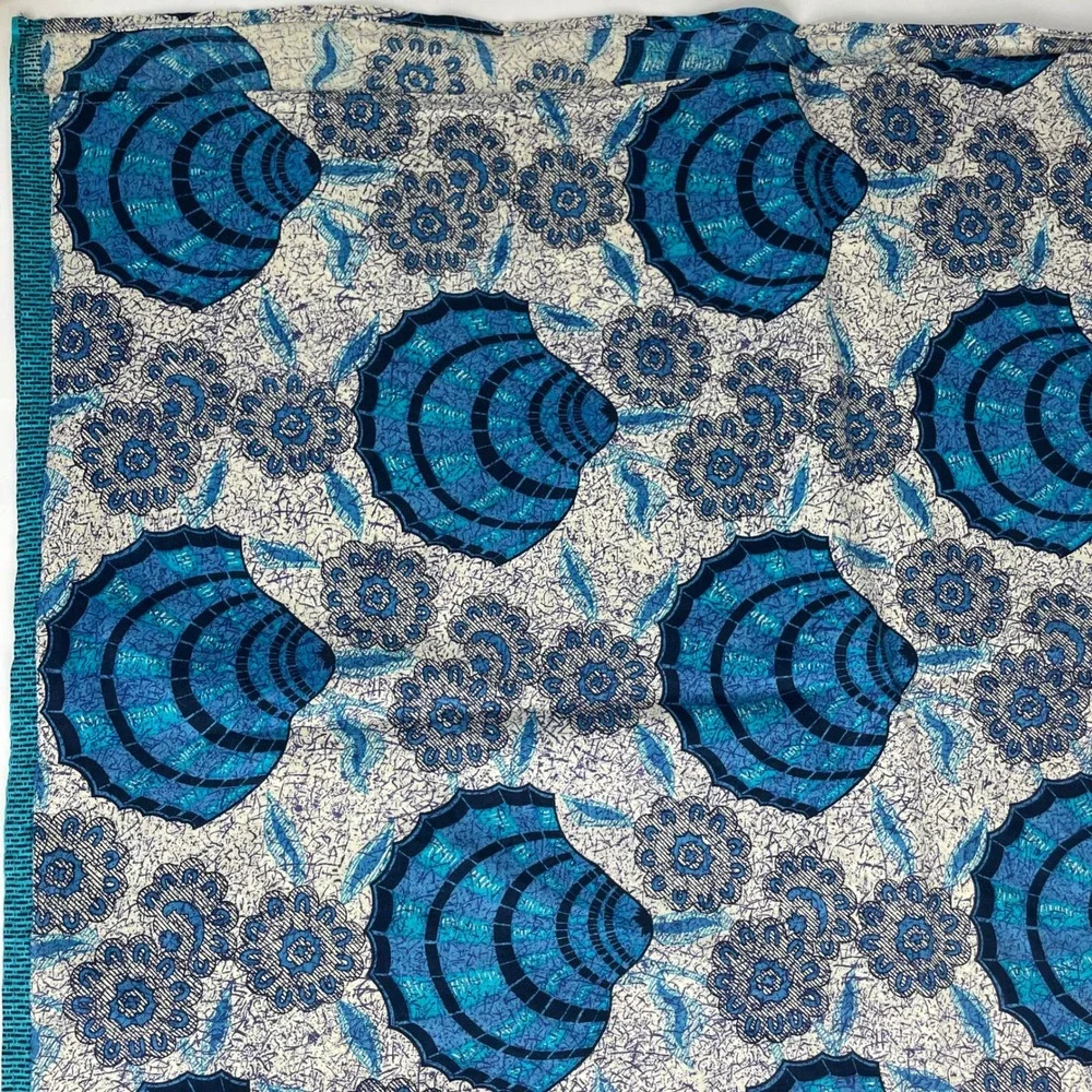 Indonesian Batik Tablecloth Fabric Java Print Seashell Blue White Home Decor